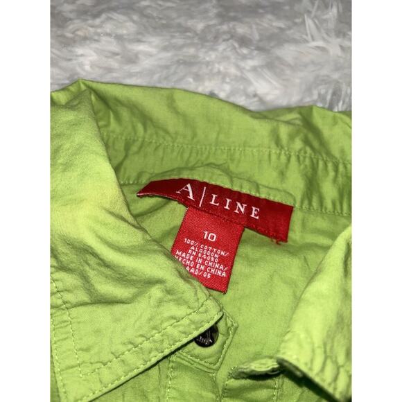 A Line Women’s Sz. 10 Green Roll Up Sleeves Blouse. Cute, Fun - Picture 4 of 9